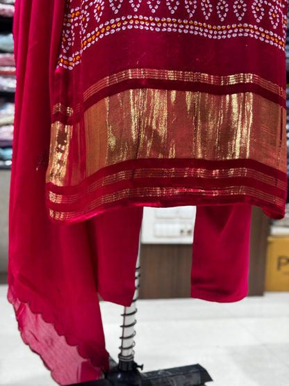 K192 PINK Gaji silk three piece suit set