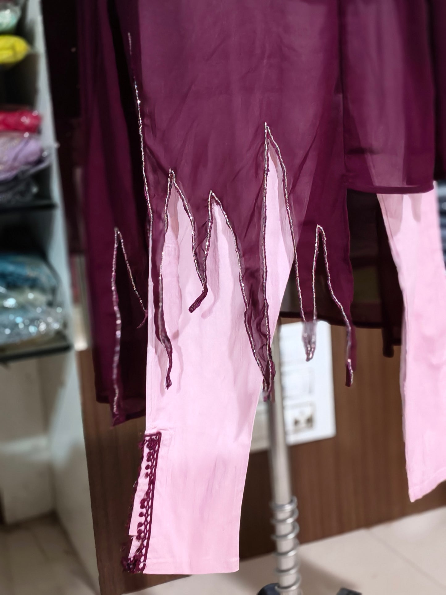 IN17 Indo-western Cord Set Wine And PINK Colour
