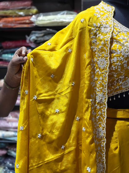 IN2 MUSTARD YELLOW Plazzo indowestern with cape style hands dupatta
