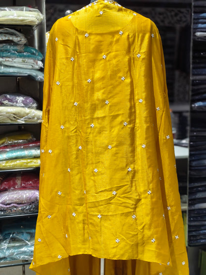 IN2 MUSTARD YELLOW Plazzo indowestern with cape style hands dupatta
