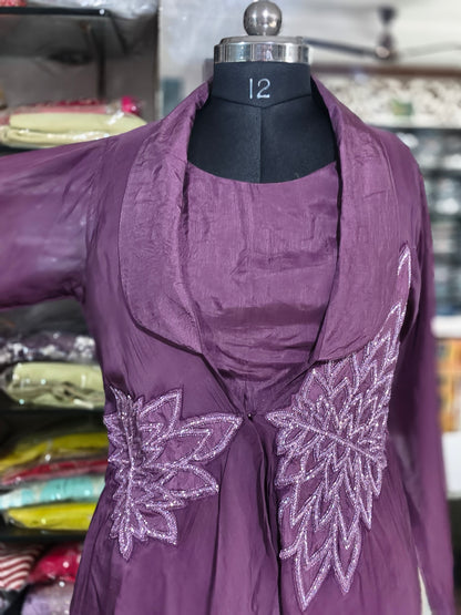IN 15 3pice Cord Set With Jacket Model Purple colour