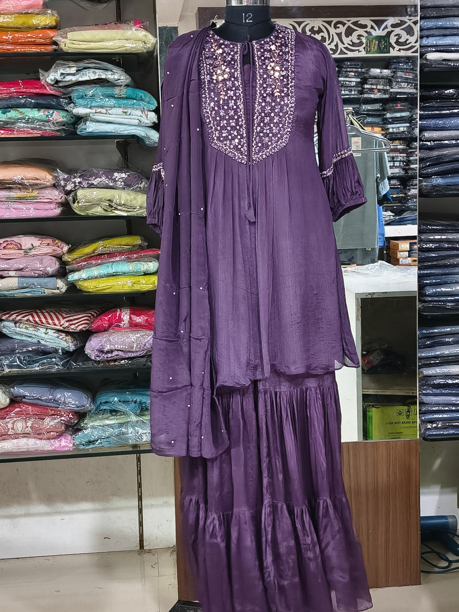 IN 8 Indo-western Dark Purple Plazo Dress