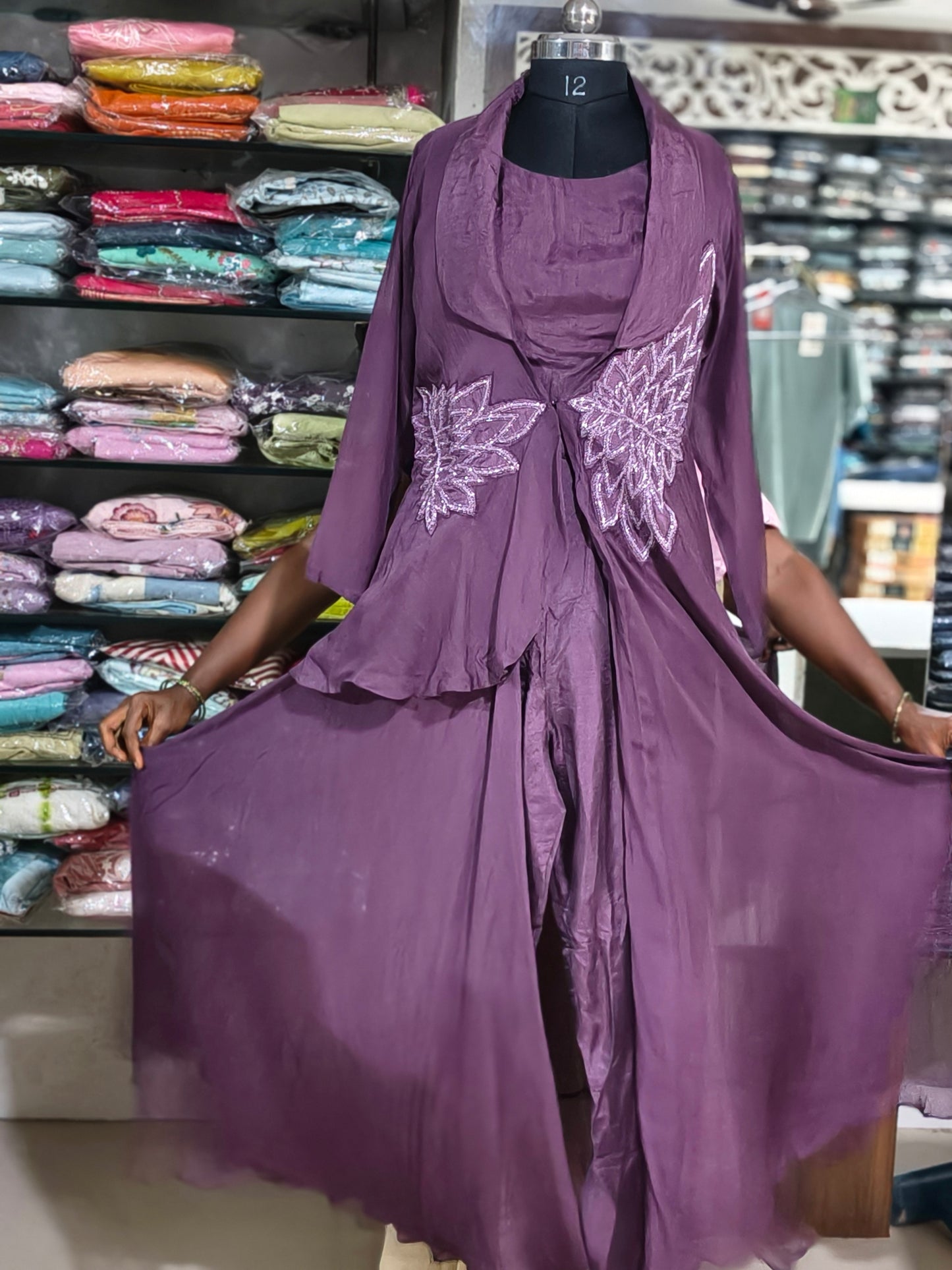 IN 15 3pice Cord Set With Jacket Model Purple colour