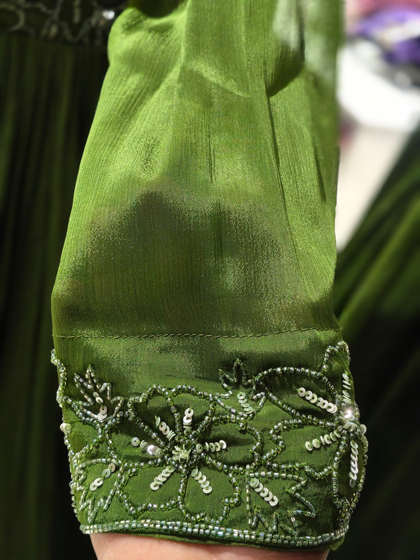 IN4 CHINON SILK MEHNDI GREEN DRESS WITH DUPATTA