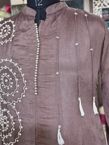 IN10 Chinon Silk Indo-western Plazo Cord Set Brown