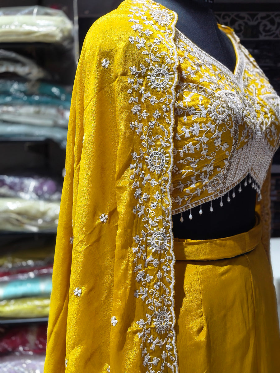 IN2 MUSTARD YELLOW Plazzo indowestern with cape style hands dupatta
